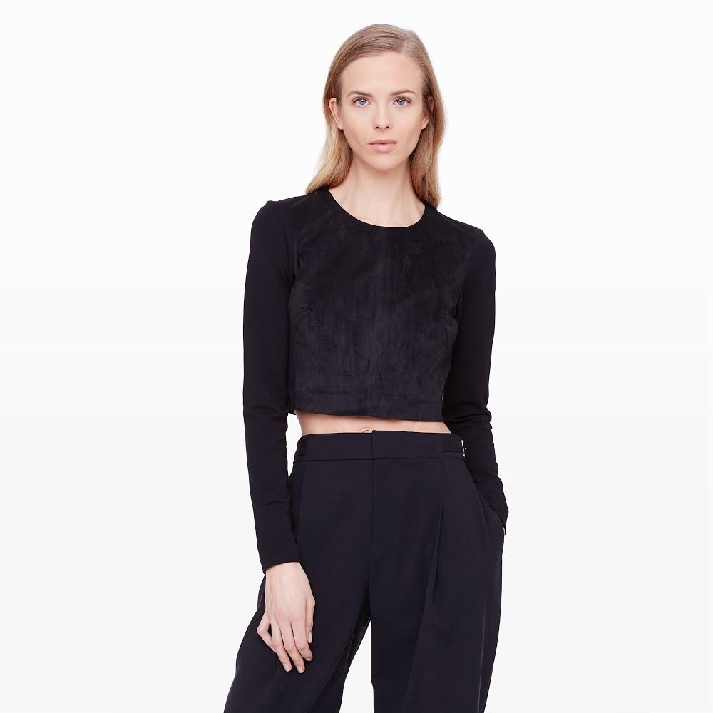 Club Monaco Faux Suede Bodice Black Top